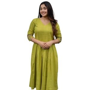 360 BHARAT CRAFT Women's Parrot GREEN Cotton Floral Embroidered Kurta and Palazzo Set for Festivals