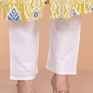 360 BHARAT CRAFT Women's Lemon Cotton Printed A-Line Kurti with Pant Set
